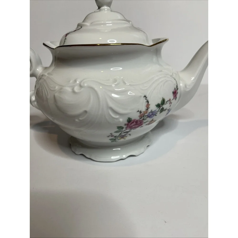 Vintage Wawel Pink Floral Pattern Teapot With Lid And Gold Trim